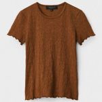 Rag and Bone  Gemma Jacquard Scoop Neck Short Sleeve Top Lettuce Trim Small Brown Photo 3