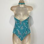 Beach Riot Coral One Piece Swimsuit Floral Mojito Teal Halter Neck Tie Medium Photo 5