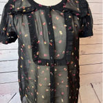 Modcloth  Blouse Prairie Shirt Short Sleeve Sheer Button Front‎ Puff Sleeve Small Photo 0