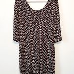 Papillon Blanc Dress Polka Dot Scoop Neck 3/4 Sleeve Black Brown Cream Sz XL EUC Photo 7