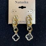 Natasha Pave Gold Chains and clover Dangle earrings Photo 0
