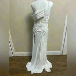 Mac Duggal Mac‎ Duggal One-Shoulder Ruched Jersey Gown white maxi Sz 10. NWT Photo 6