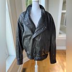 Vintage 80s Bermans Black Leather Bomber Jacket Thinsulate Lined Sz Medium Tall Photo 1