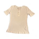 Madewell  women’s Ribbed Lace Up Short Sleeve Tee in Vintage ivory Size M NWT Photo 3