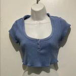 ZARA Blue Fitted Polo Crop Top Cap Sleeves Photo 0