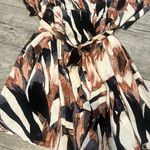 SheIn Curve 4X Womens Brown Black Cream Abstract Print Dress Short Sleeves Photo 1