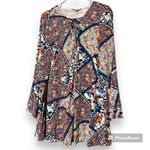 Entro  size medium long bell sleeve lined v neck short dress tunic patchwork boho Photo 0
