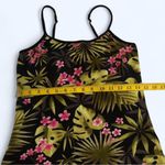 2000s Y2K Island Coconut girl Black green fitted Hawaiian beach floral print cami tank top shirt blouse w/ built in bra Excellent condition Photo 3