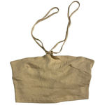 Lisa Says Gah Ribbed Beige Halter Crop Top Y2K Lace Back Cotton Knit Size XS Photo 0