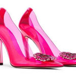 Good American Hot Pink Cinderella Heels 6 NEW With Dustbag Crystal Rhinestone Photo 0