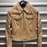 HARLEY DAVIDSON Cream SUEDE LEATHER CROP MOTORCYCLE RIDING JACKET Women's Size Tan Size M Photo 0