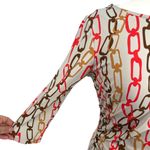 J. McLaughlin Chain Print Dress 3/4 Sleeve Draped Waist Gray Multi Size Medium Photo 3