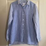 J Jill love Linen Essential Long Sleeved Button Down Blue White Shirt Sz SMALL Photo 0