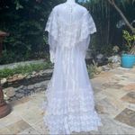 Vintage 1950s lace high neck wedding dress cottage core / boho ruffle tiered lac White Size M Photo 7