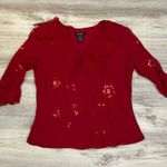 Camille La Vie Red Ruffle Embroidered Floral Print with Sequins Lightweight M Photo 4