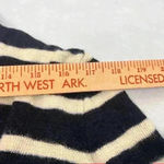 J.Crew  Sweater Women Sz M Blue Cream Striped 100% Baby Alpaca V Neck Long Sleeve Photo 6