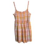 American Eagle Size L Dream Smocked Tank Dress Colorful Plaid Linen Mini Cottage Photo 1