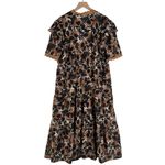 Pano Floral Print Flocked Velvet Eyelet Lace Trim Surplice Tiered Midi Dress Black Size 18 Photo 1