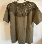 Womens Olive Green Lace‎ Detail Short Sleeve Crew Neck T Photo 1