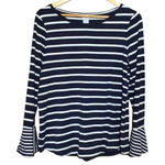 Chico's Chico’s Navy Blue White Striped Mini Bell Sleeve Long Sleeve Size 1 (‎ Medium) Photo 0