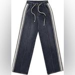 Commense Wide Leg Baggy Drawstring Racing Stripe High Waisted Denim Jeans M Blue Size M Photo 1