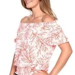 Michael Kors Beach Casual Coral Reef Off Shoulder Top Small White & Red Photo 0