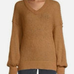Free People  Lulu Oversized V-Neck Sweater in Birchwood Brown - Size: Large Photo 0