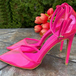 NEW Azalea Wang Crazy Neon Hot Pink Clear Pointed Toe Heels 8.5 Flaw Photo 0