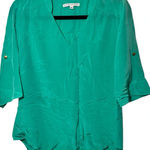 Amanda Uprichard Amanda Upchurch Highliner Silk Blouse Tab Sleeve V Neck High Low Hem‎ Size M Photo 0