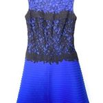 Tadashi Shoji dress pintuck neoprene lace black blue fit and flare sleeveless Photo 0