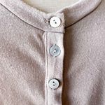 ANGL Taupe Henley Half Button Up Scoop Neck Long Sleeve Top Photo 4