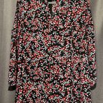 Loft  Dress Womens Size Small Velvet Trim Long Sleeve Keyhole Floral Cherry Berry Photo 2