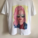 ZARA White Pink Hair Girl Billie Eilish Style Short Sleeve Graphic Tee Photo 0
