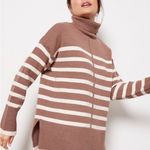 Line and Dot  Brown and Cream Striped Turtleneck Sweater Photo 1