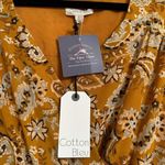 Cotton Bleu Golden Yellow Brown Paisley Long Sleeve Dress Large NWT Gold Photo 3