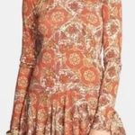 Free People Annabelle Tunic XS Rust Paisley Mock Neck Long Sleeve Peplum Hem Photo 1