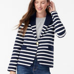 J.Crew Camille Shrunken Sweater Blazer Navy Blue Striped Preppy Womens Small Photo 0