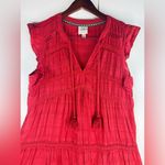 Knox Rose L Red Dress Tiered Cap Sleeves Tassel Tie Closure Pullover Boho Photo 5