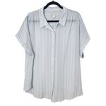 Ava & Viv Light Blue Striped Button-Up Shirt Size 2X Blue Stripe Sheer Top Photo 0