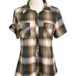 Eden & Olivia Green Plaid Short Sleeve Button-Up Shirt Women's Size S Photo 0