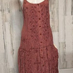 Spellbound NYC Boho Maxi Dress XL Brown Embroidered Button Front Rayon Pink Photo 0