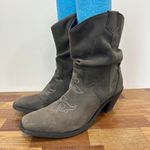 Womens Leather Cowboy Boots 10 Gray Slouchy Heeled Draped Rodeo Western Ankle Photo 1