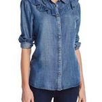 AQUA  Bloomingdale’s Ruffle Chambray Shirt Size XS Western Feminine Cowgirl Photo 0