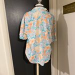 💜 Vintage Hawaiian Print Floral Short Sleeve Button Up Shirt Orange Size L Photo 2