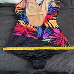 Vintage 80s 90s Neon Tropical One Piece Scoop Back Swimsuit Blue Size 16 Photo 7