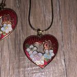 Red floral gold heart necklace & earrings set Photo 3