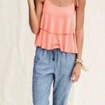 J. Crew Size L Sweater Tank Top Merino Wool Tiered Neon Coral Tie Strap Crop Pink Photo 0