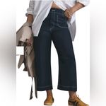 Maeve Anthropologie x The Colette Contrast-Stitch Linen Crop Wide-Leg Pants Photo 1