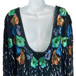 Vintage 80s 90s Floral Beaded Sequin Silk Long Sleeve Black Sheath Dress size L Size L Photo 9