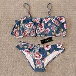 Tempt Me NWT-  Blue Floral Ruffle Off the Shoulder Bikini Photo 3